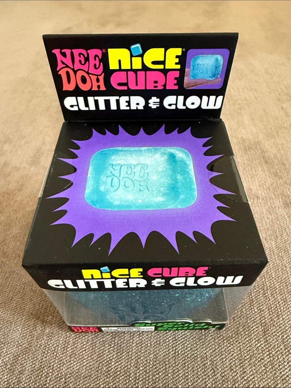 NeeDoh Nice Cube Glitter and Glow Super Solid Squish! - Blue | New
